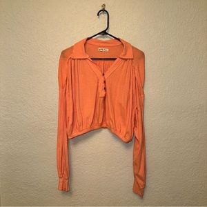 Free People V Neck Long Sleeve in Coral‎